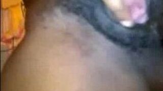Hairy black babe toying her pussy - porn video