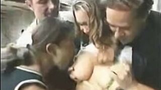 Brunette Gangbanged at Gargae - porn video