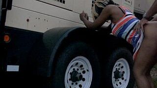 Public sex construction site on spot light - porn video